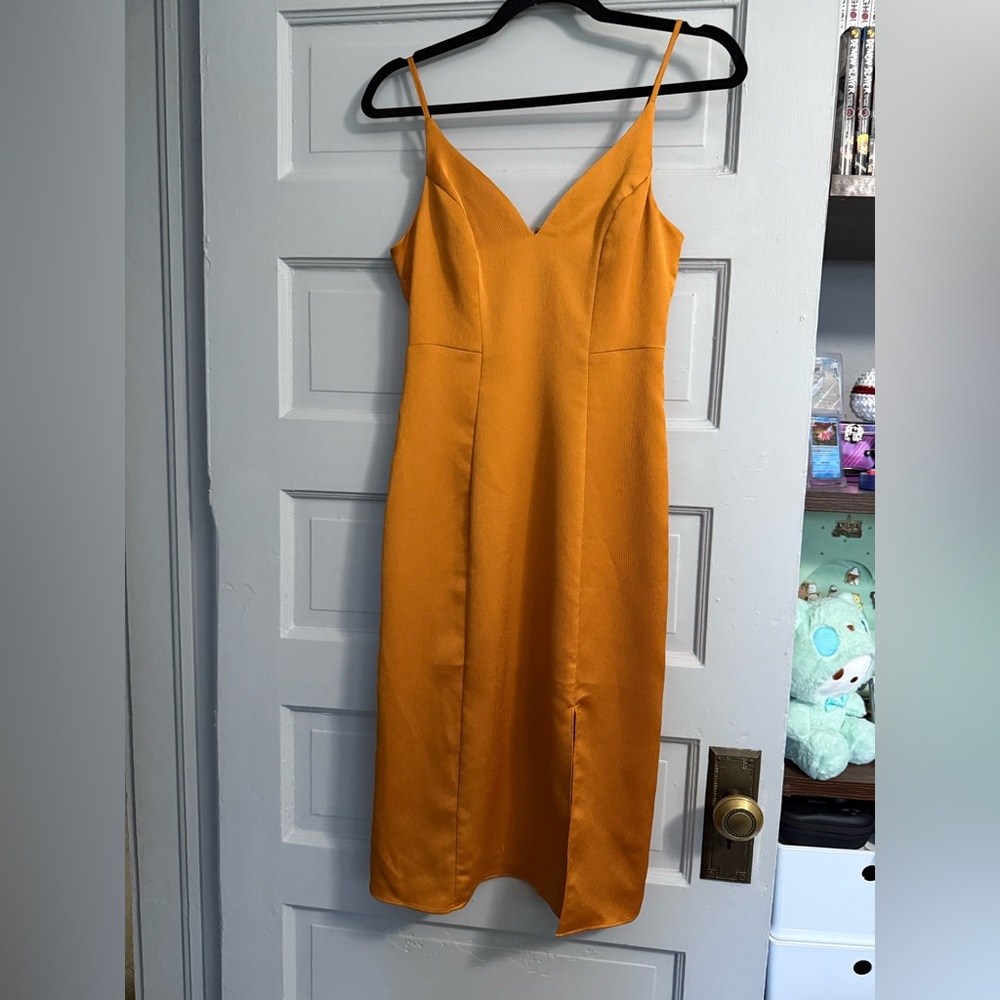 Express Mustard Midi Dress with Spaghetti Straps size xs